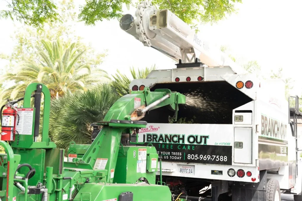 close up of wood chipper in use