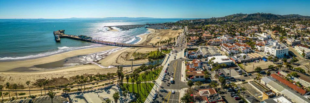 santa barbara aerial view of beach and city. tree services in santa barbara
